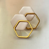 Small Gold Double Hexagon Stud Earrings