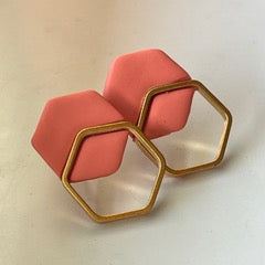 Small Gold Double Hexagon Stud Earrings