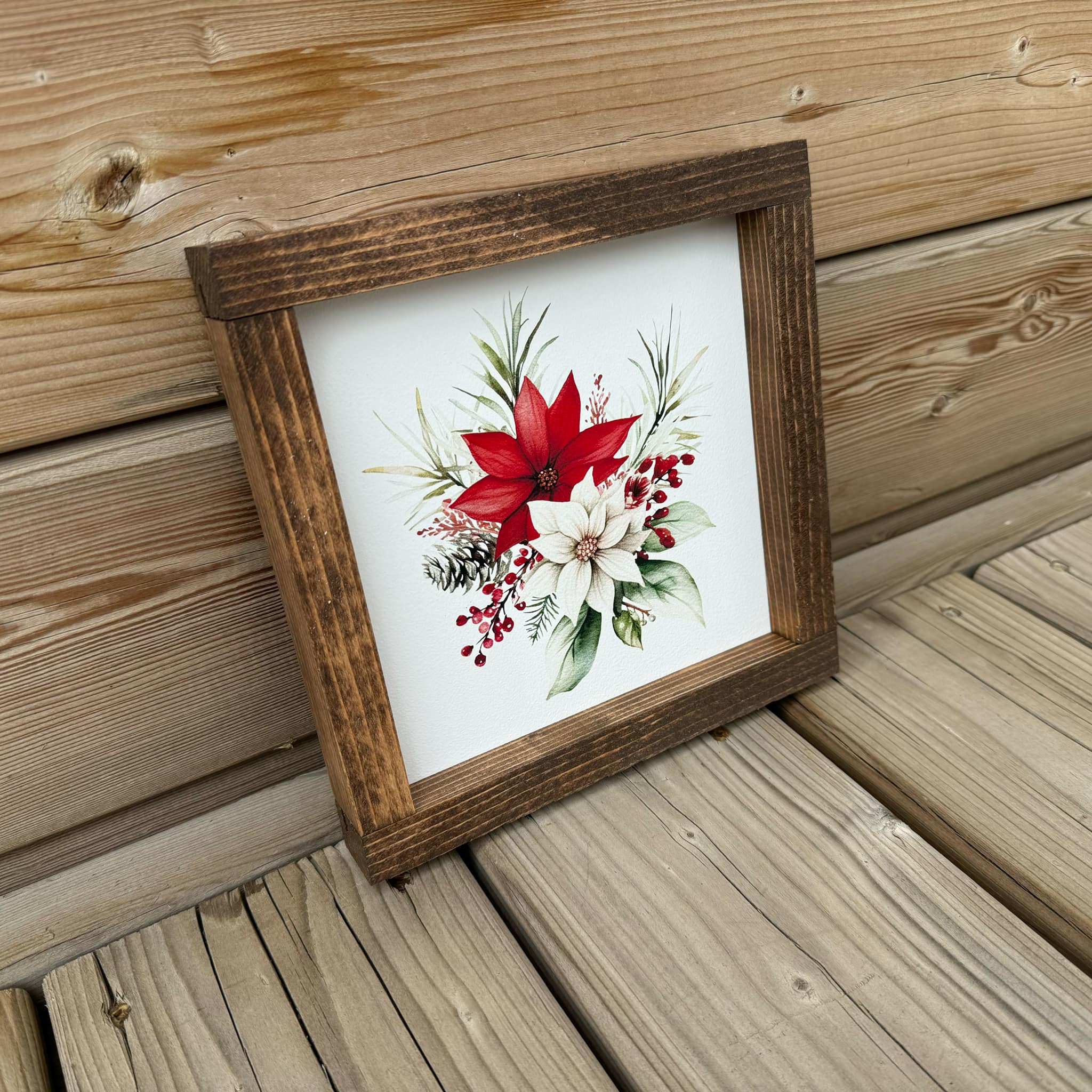 Christmas Flowers Wood Sign