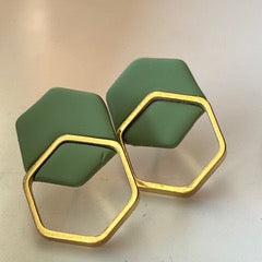 Small Gold Double Hexagon Stud Earrings