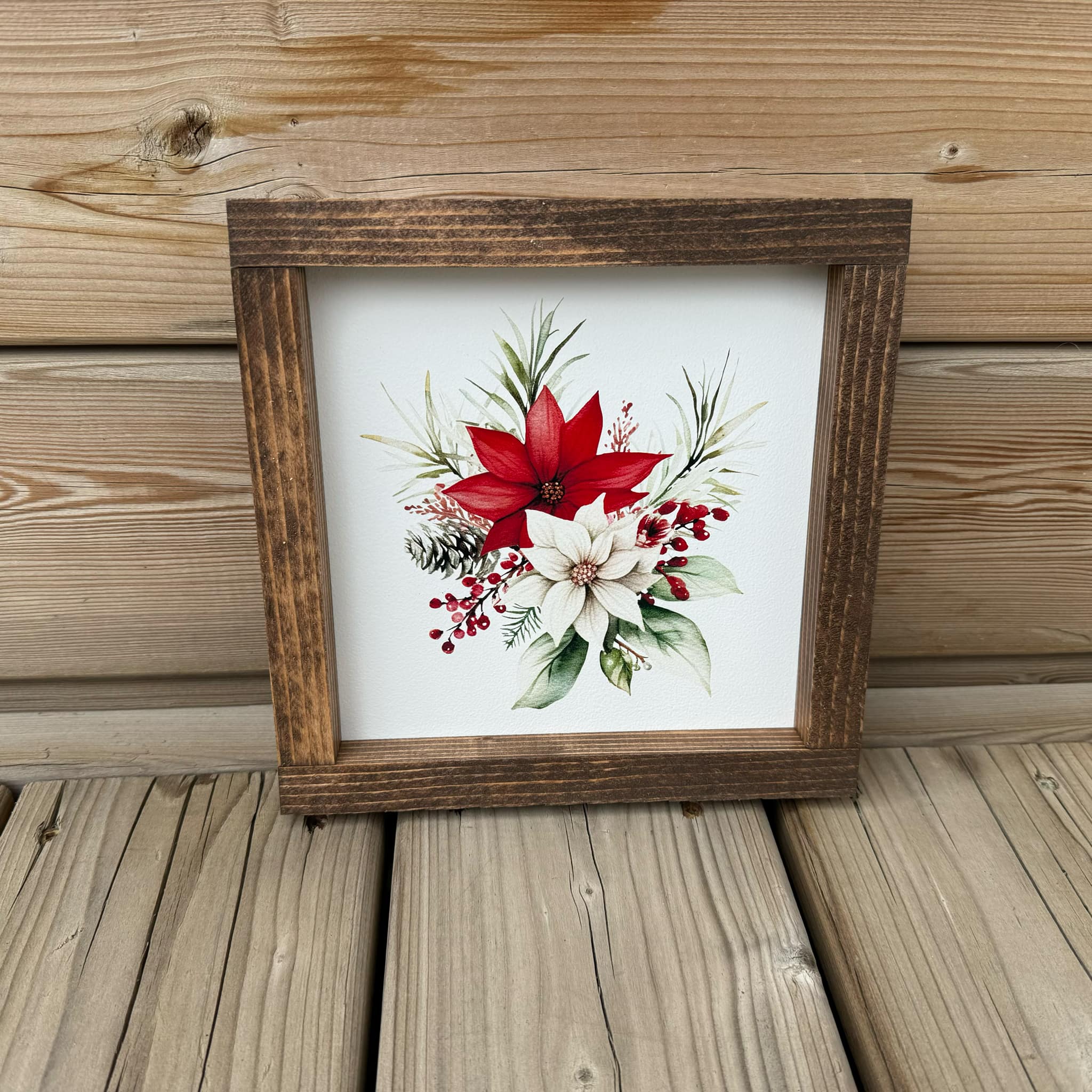 Christmas Flowers Wood Sign