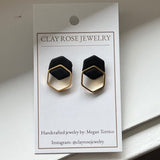 Small Gold Double Hexagon Stud Earrings