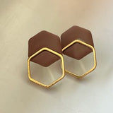 Small Gold Double Hexagon Stud Earrings