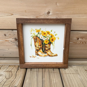 Cowboy Boot with Daisies