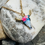 Enamel Stainless Steel Cow Skull Necklace