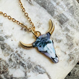 Enamel Stainless Steel Cow Skull Necklace