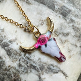 Enamel Stainless Steel Cow Skull Necklace