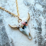 Enamel Stainless Steel Cow Skull Necklace