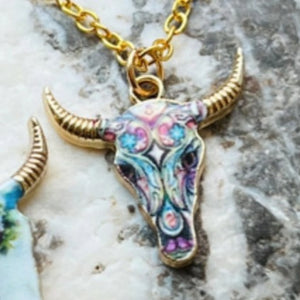 Enamel Stainless Steel Cow Skull Necklace