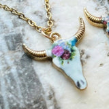 Enamel Stainless Steel Cow Skull Necklace