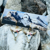 Enamel Cow Skull Earrings - Small Hoops