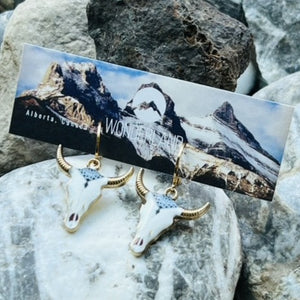 Enamel Cow Skull Earrings - Small Hoops