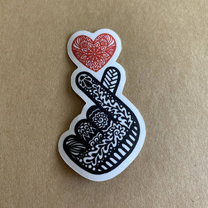 K Finger Heart Waterproof Sticker