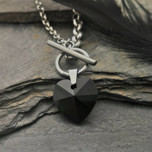 Black Crystal Heart Toggle Necklace